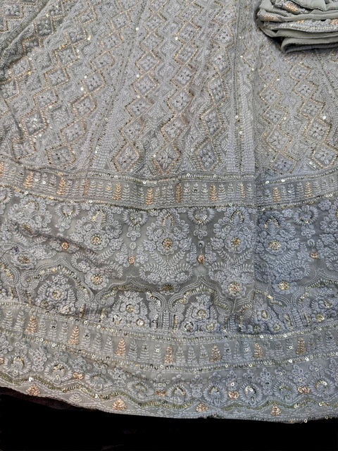 Pure georgette chiffon Based Lakhnavi Embroidery Work With Sequins Work All Over Lehnga And Crop Top Designer Blouse And Georgette Sequined embroidery Dupatta