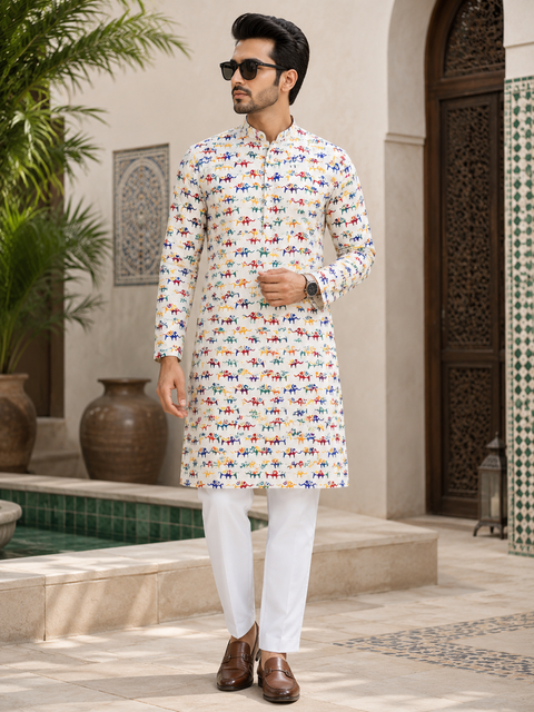 Pure cotton based Men’s Printed kurti (sizes mentioned in inches ,not according to the label on Kurti)size 46 kurti- Length 40 inches and size 48 -length 42 inches ) Kurti only. Pants not included.