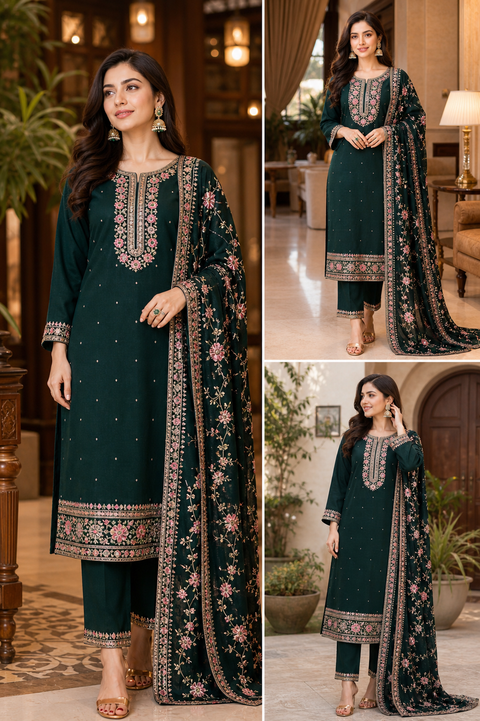 Soft Georgette silk based embroidery with sequined work designer kameez with plazo pants and dupatta with embroidery border work Dupatta
