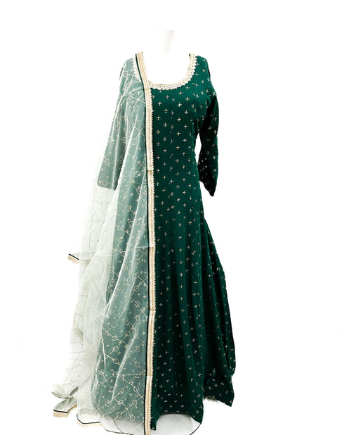 Georgette Based Mukaish Work Gown with netting based Sequinned work Dupatta