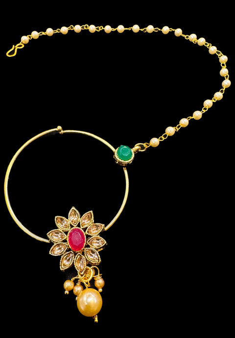 Maroon with Green stone Beautiful Bride Nath (non piercing)
