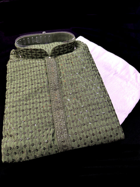 Pure Rayon Based Beautiful Embroidery Work At Front And Back With Sequins Work Designer Kurta & White Pajama