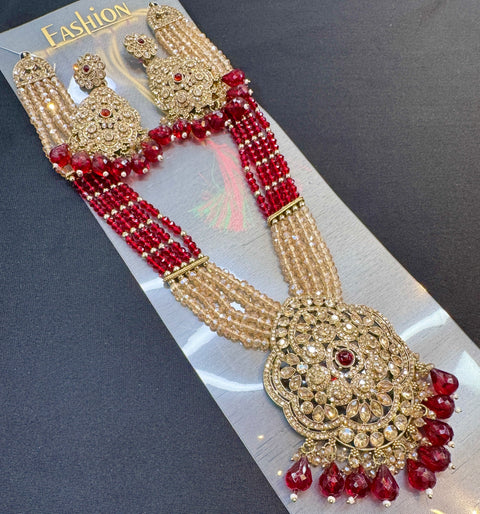 Crystal pearls with fine golden Jerkan stone With Pearls Beaded Necklace Set With Beautiful Earrings