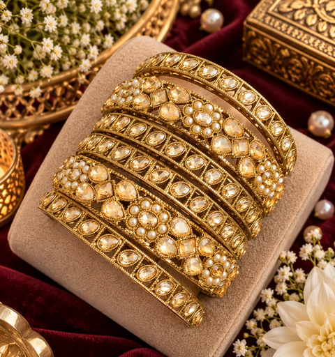 Beautiful bangle set featuring sparkling polki stones (Slight variations in color & design is possible )