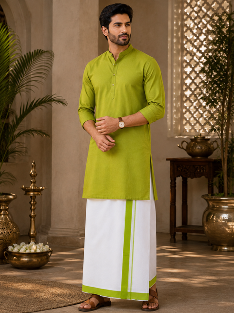 Woven Cotton Kerala Mundu / Dhoti in White ( 3.75 mtrs )Kurta not included,slight variation is possible