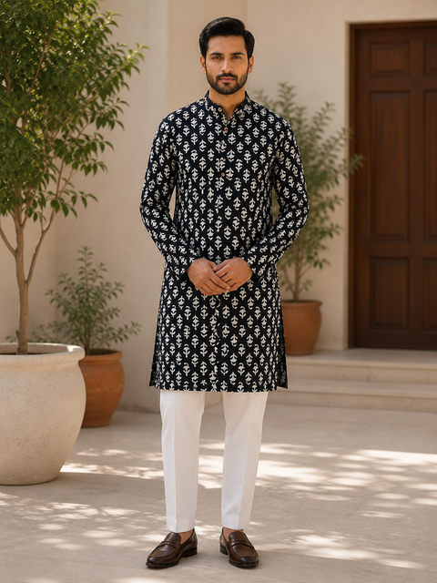 Pure cotton based Men’s Printed kurti (sizes mentioned in inches ,not according to the label on Kurti)size 44 kurti- Length 40 inches and size 46-length 42 inches ) Kurti only. Pants not included.