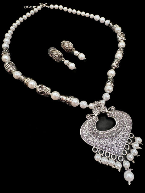 Beautiful Pearls work oxidised Necklace with earrings