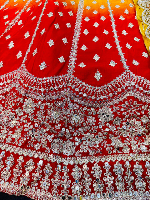 (Video clip attached) Ombré shades Chinnon Based Embroidery With sequins Work  heavy flared gown/kameez And Netting Based Sequined Work Dupatta
