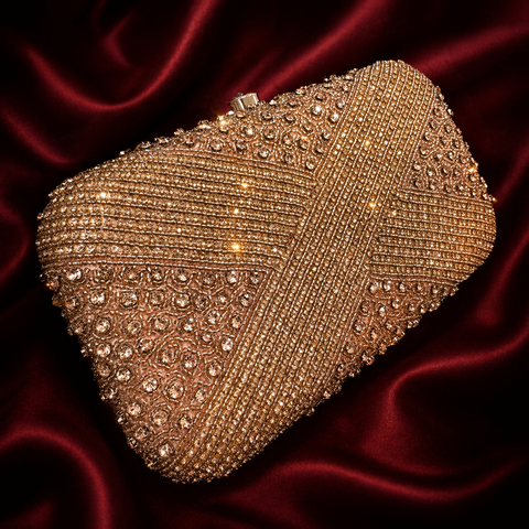 Stone work Handwork designer clutch bag with handle to carry with chain inside the clutch (can be attached or detached)