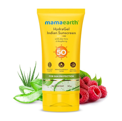 Mamaearth HydraGel Indian Sunscreen with Aloe Vera & Raspberry for Sun Protection – 50 g