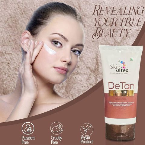 Skin alive DeTan Scrub, Tan Removal, Paraben Free, for Brighter Skin, 75g