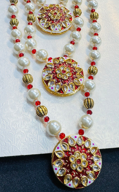 Meenakari work with kundan stones and Pearls beautiful mala for groom sherwani