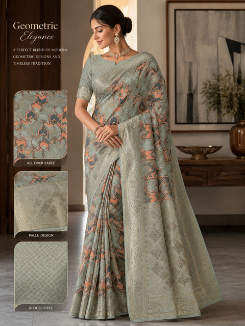 Soft Banarasi Silk brocade saree with stone work and tessels attach on Pallu Model-Worn Blouse Is For Reference Only. Unstitched Blouse Piece Is Attached With Saree(Slight Variation In Color & Design Is Possible)