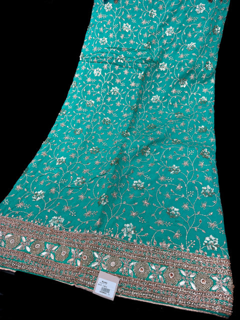 (video clip attached)Purple Wine pure chinnon based embroidery work with handwork kameez with plain silk bottom fabric (2.75 mtrs) and chiffon based heavy hand work dupatta
