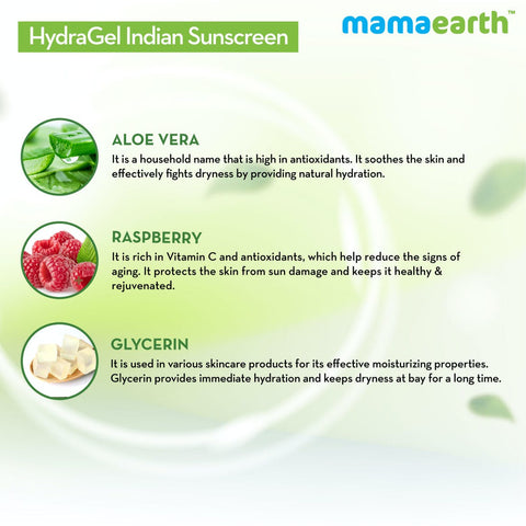 Mamaearth HydraGel Indian Sunscreen with Aloe Vera & Raspberry for Sun Protection – 50 g