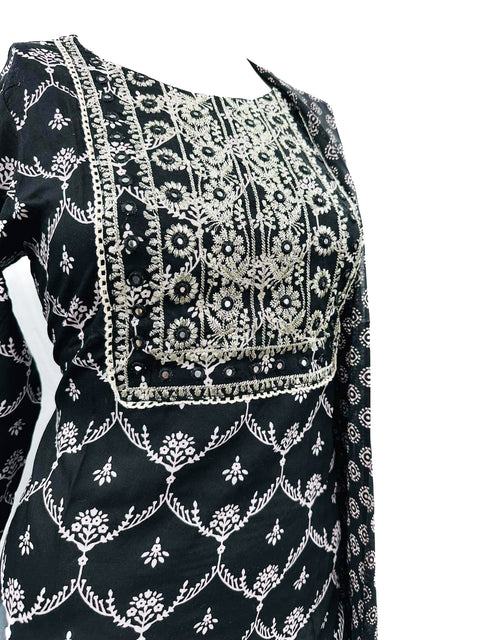 PURE & SOFT COTTON BASED DESIGNER EMBROIDERED & PRINTED WORK KURTI WITH PLAZO PANTS & DUPATTA