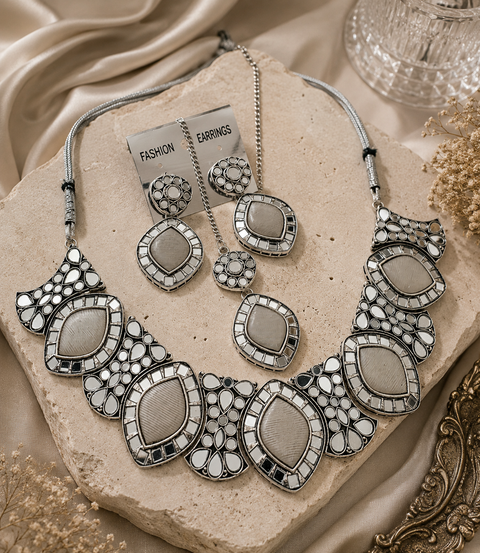 Beautiful Oxidised Necklace with Earrings