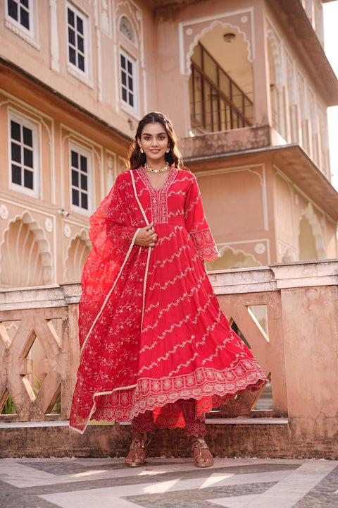 Pure & Soft Rayon Based Designer Embroidered Work flared Kurti With Plazo Pants & Dupatta(Video Clip attached)