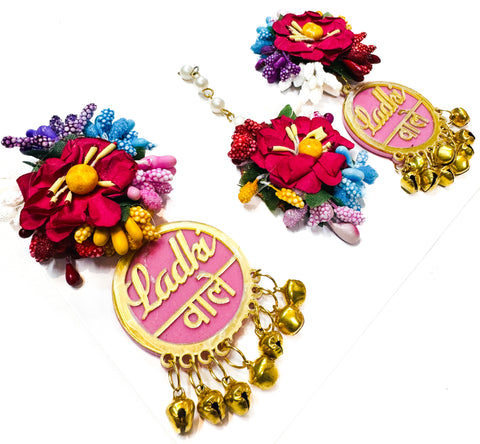 Beautiful Floral jewellery Earrings and Tikka set for Haldi/Mehndi