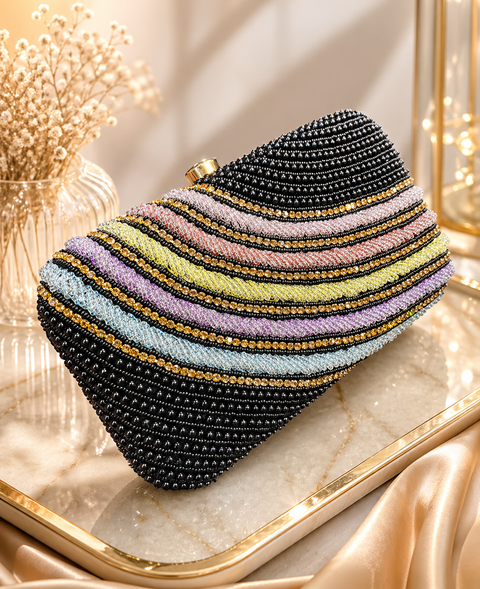 Stone work and pearls work beaded Handwork designer clutch bag with handle to carry with chain inside the clutch (can be attached or detached)