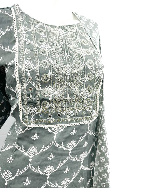 PURE & SOFT COTTON BASED DESIGNER EMBROIDERED & PRINTED WORK KURTI WITH PLAZO PANTS & DUPATTA