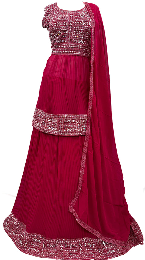 Georgette based embroidery with mirror work design beautiful flared Kameez with georgette Lehnga and georgette dupatta