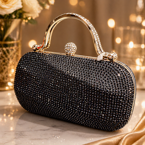 Crystals Handwork designer hand bag with handle to carry with chain inside the clutch (can be attached or detached)