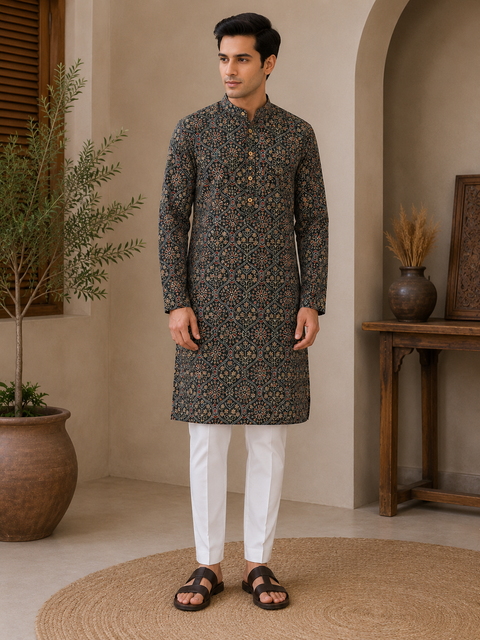 Pure cotton based Men’s Printed kurti (sizes mentioned in inches ,not according to the label on Kurti)size 44 kurti- Length 40 inches and size 46-length 42 inches ) Kurti only. Pants not included.