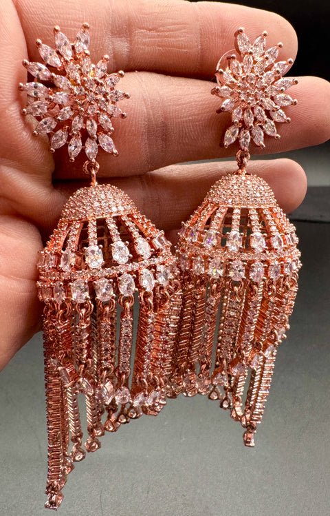 Rose gold American Diamond stones very classy and beautiful jhumka