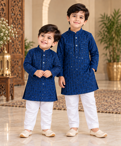 Soft Rayon based embroidery with sequined work kurta, Comes with a white pajama.Slight variation in colour and design is possible.