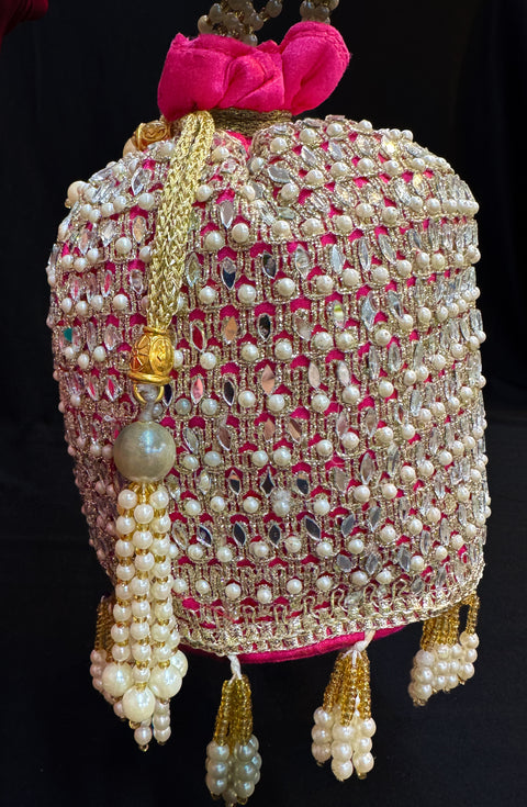 Pearls and mirrors beaded with stones  work hand bag /potli bag