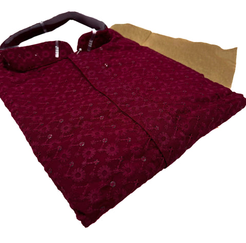 Pure Rayon based Chikankari work with sequinned work designer Kurta with Golden pants