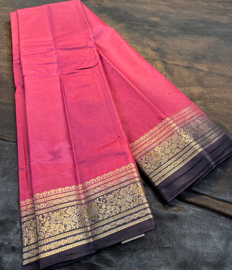 Plain silk Saree with contrast zari border and contrast plain Blouse