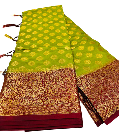 Art Silk Saree beautiful designed with contrast blouse and Pallu