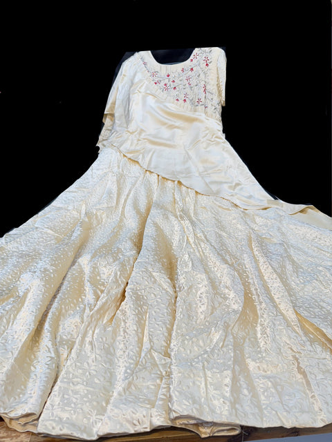 Cream colour silk based stone work beautiful Kurti