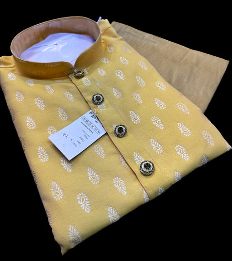 Soft Silk based Heavy brocade work designer Kurta with golden Pajama