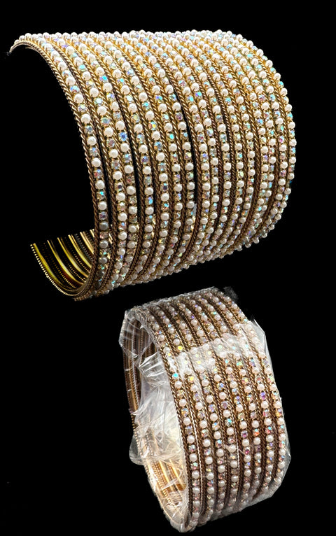 3D (multicoloured shades)Golden stones with Pearl work design oxidised bangles set (price per set)8 bangles in one set