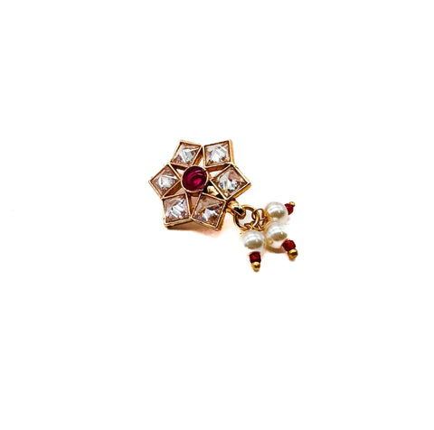 Polki stone with pearls studded Nath ( Non Pierced)