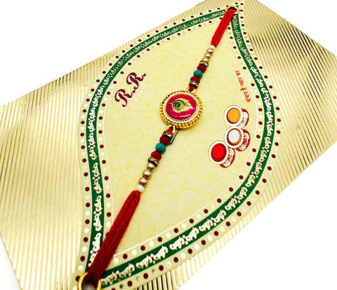 Beautiful Stone Work Rakhi On Greeting Card