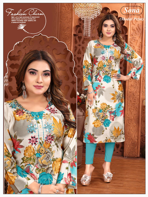 Mirror work on neck Pure Rayon base printed kurti
