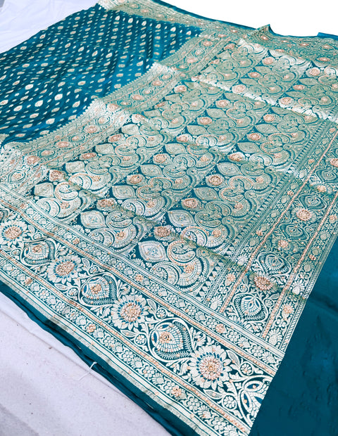Beautifully Designed Banarasi Silk Saree With Heavy Handwork With Stones & Zari
