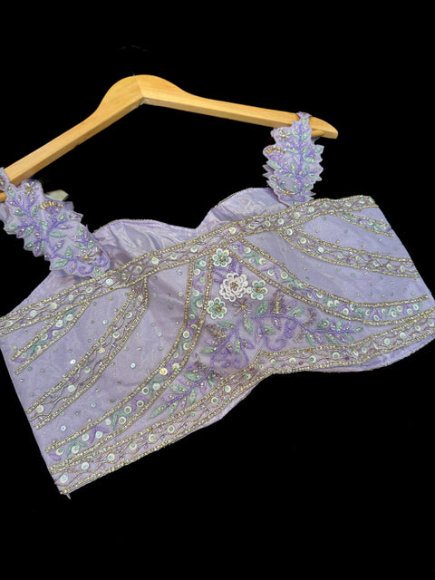 (Video clip attached)Heavy hand work designer stylish Blouse with very very heavy flared shiny netting based  princess style lehnga and dupatta