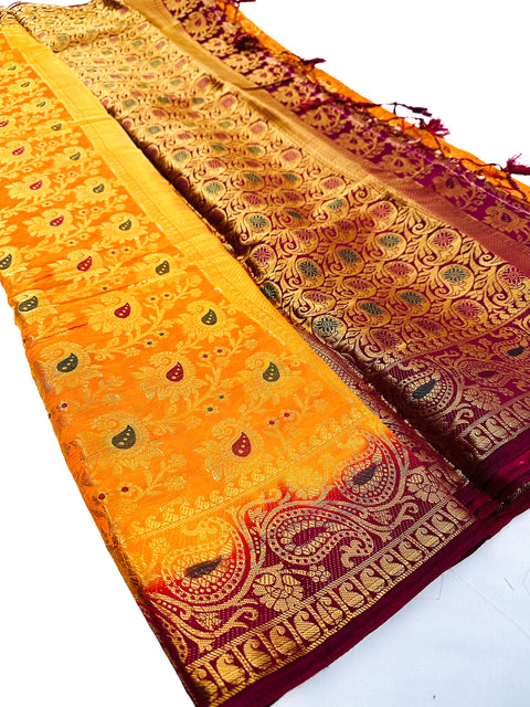 Brocade silk beautiful design Saree with contrast Pallu & Blouse