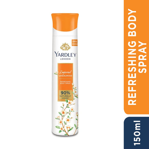 Yardley London Imperial Sandalwood Refreshing Body Spray| Perfumed Body Deodorant Spray| Deodorant For Women| 90% Naturally Derived| 150ml