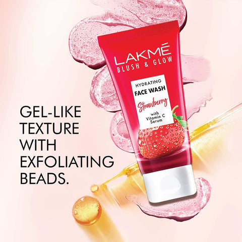 Lakme Blush & Glow Hydrating Strawberry Facewash, with Vitamin C Serum 100 g