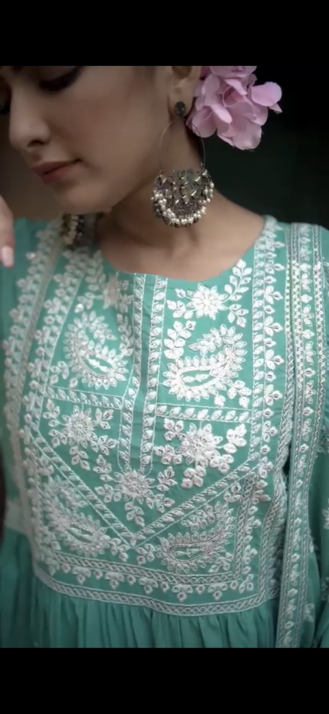 Pure & Soft Rayon Based Designer Lakhnavi Embroidered Kurti With Plazo Pants & Dupatta(Clip Attached to watch the design)