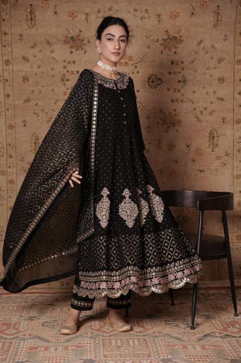 Pure & Soft Rayon Based Designer Embroidered & Mirror Work Kurti With Plazo Pants & Dupatta