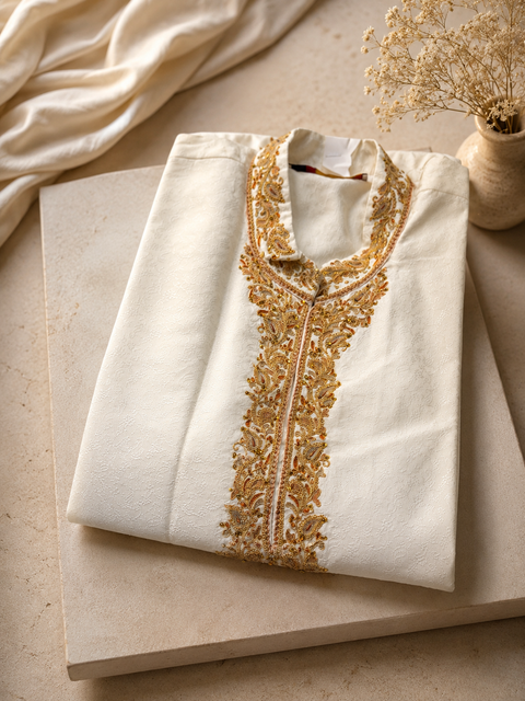 Plus size Soft silk based embroidery neck design kurta with pajama pants (slight variation in color and design is possible
