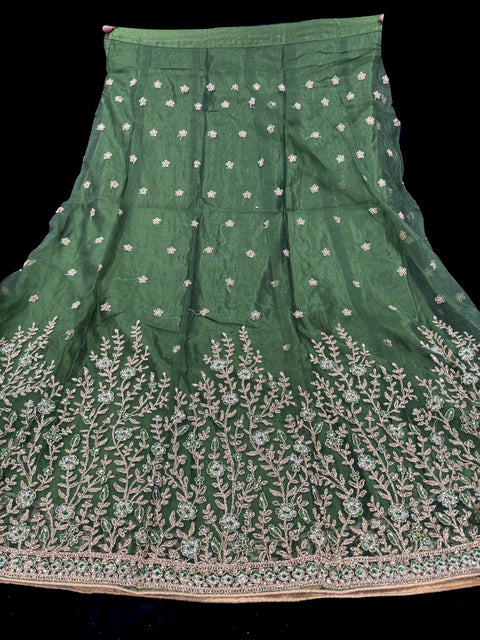 Netting based Golden stones and embroidery work all over front & back of kameez & long Jacket with stone work and beautiful lehnga & netting dupatta (Size 42 and can be altered upto 44)
