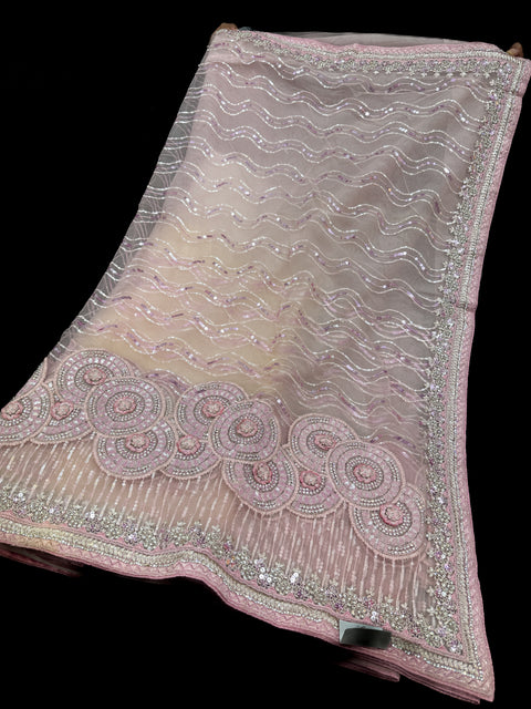 (Video Clip attached )Heavy work designer Saree with netting base fabric and stones work design all over with heavy embroidery work